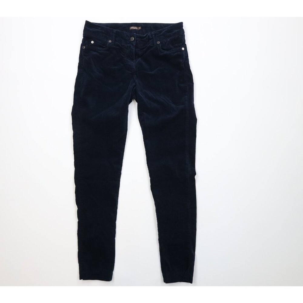 Vtg J McLaughlin Womens Size 2 Faded Skinny Leg Velvet Velour Pants Navy Blue